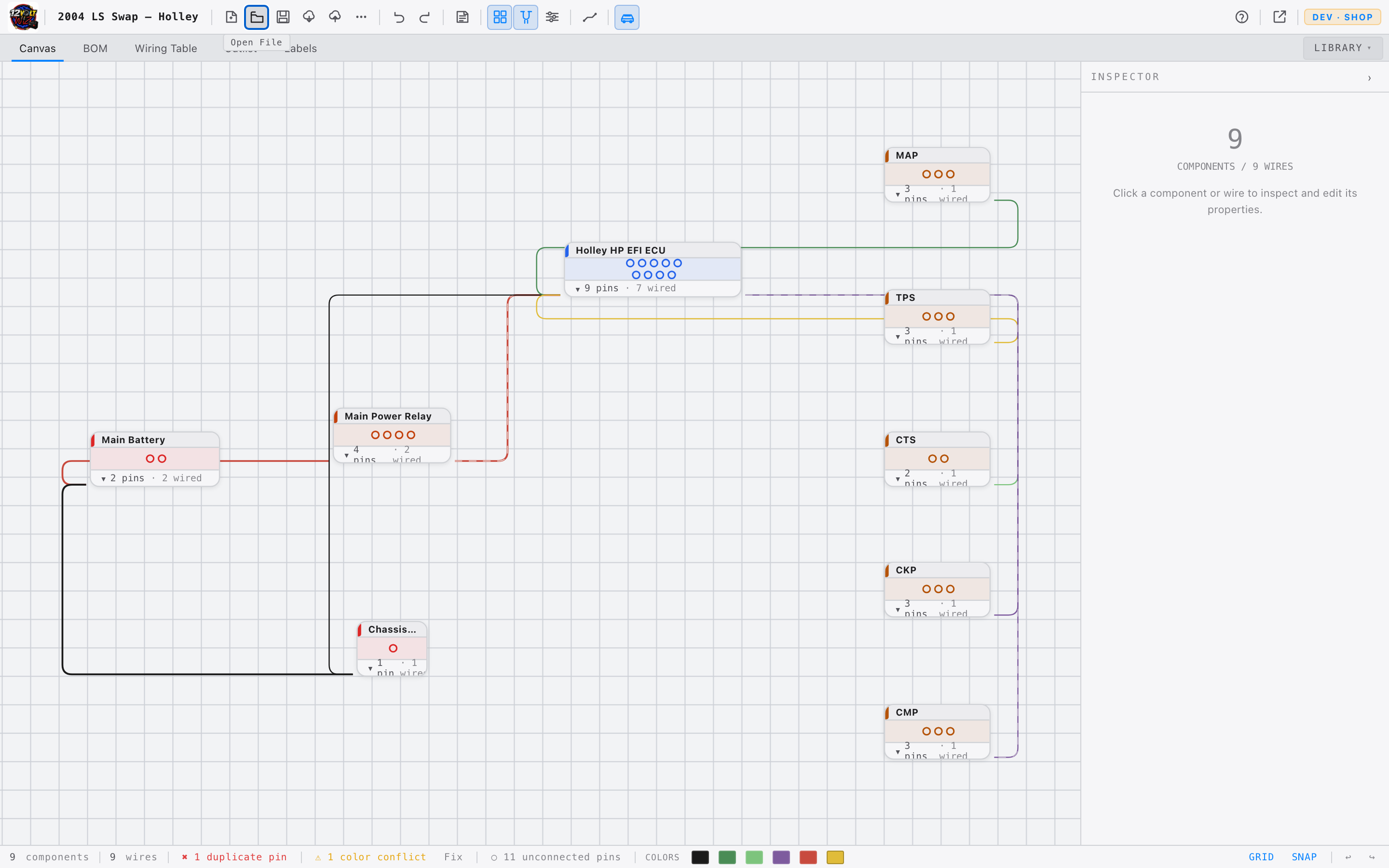Canvas with components and wires
