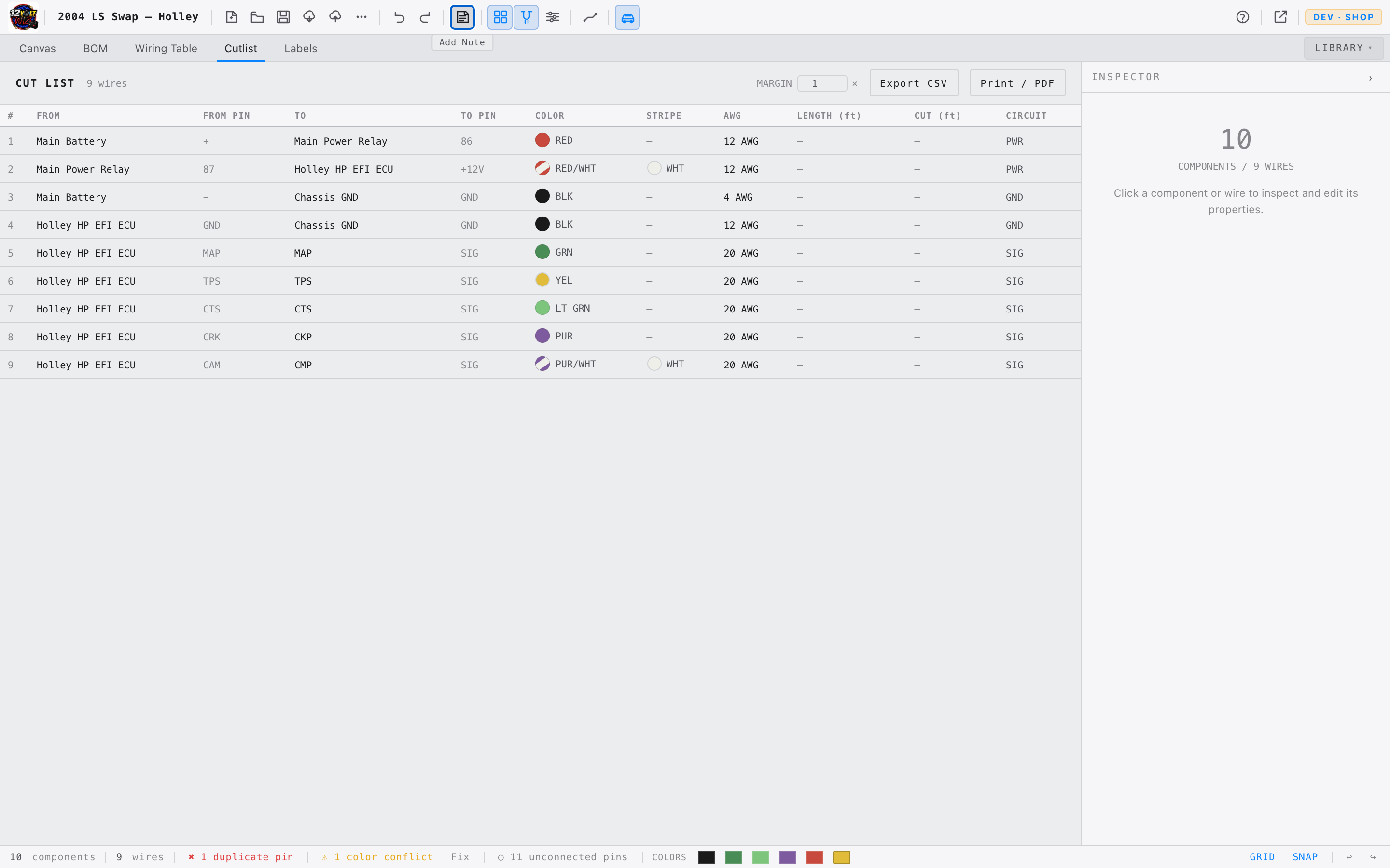 Cutlist tab